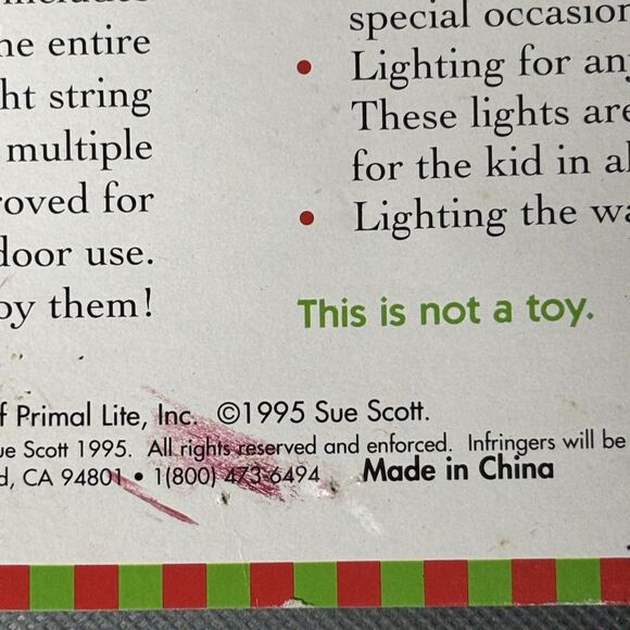 NIP Vintage PRIMAL LITE Xmas Teddy Bear Santa Hat Party Lights-1995 String lighs - Picture 9 of 9